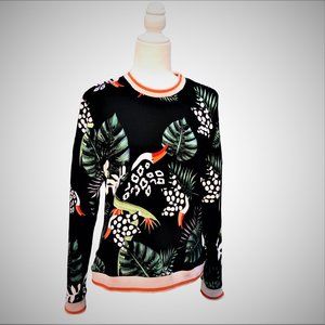 PURE Vibrant Colors Tropical Forest Motif Long Sleeve Top Size M